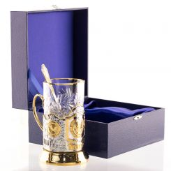 Подарочный набор Чайный с позолотой в жестком футляре (подстаканник на выбор) 102554 Кольчугинский завод цветных металлов