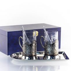Подарочный набор Чайная пара в жестком футляре (подстаканники на выбор) 130017 Кольчугинский завод цветных металлов