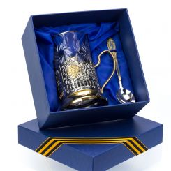 Подарочный набор Чайный с позолотой (подстаканник на выбор) 850004 Кольчугинский завод цветных металлов