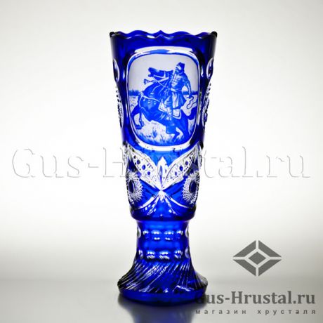 Хрустальная ваза с художественным травлением "Казак" (цветной хрусталь) 100916 Гусевской Хрустальный завод