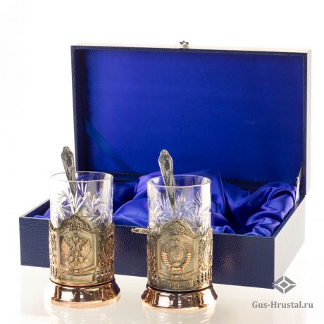 Подарочный набор Чайная пара в жестком футляре (медные подстаканники на выбор) 130006 Кольчугинский завод цветных металлов