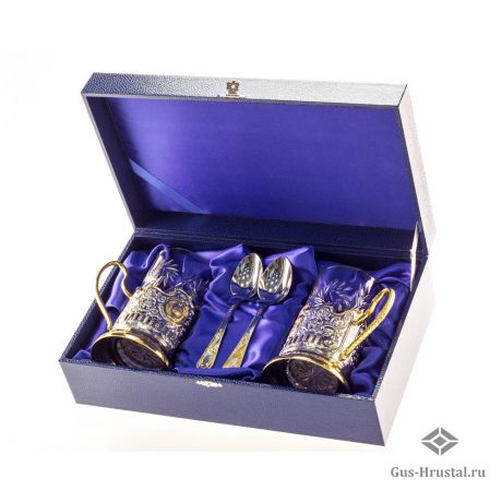 Подарочный набор Чайная пара с позолотой в жестком футляре (подстаканники на выбор) 130007 Кольчугинский завод цветных металлов